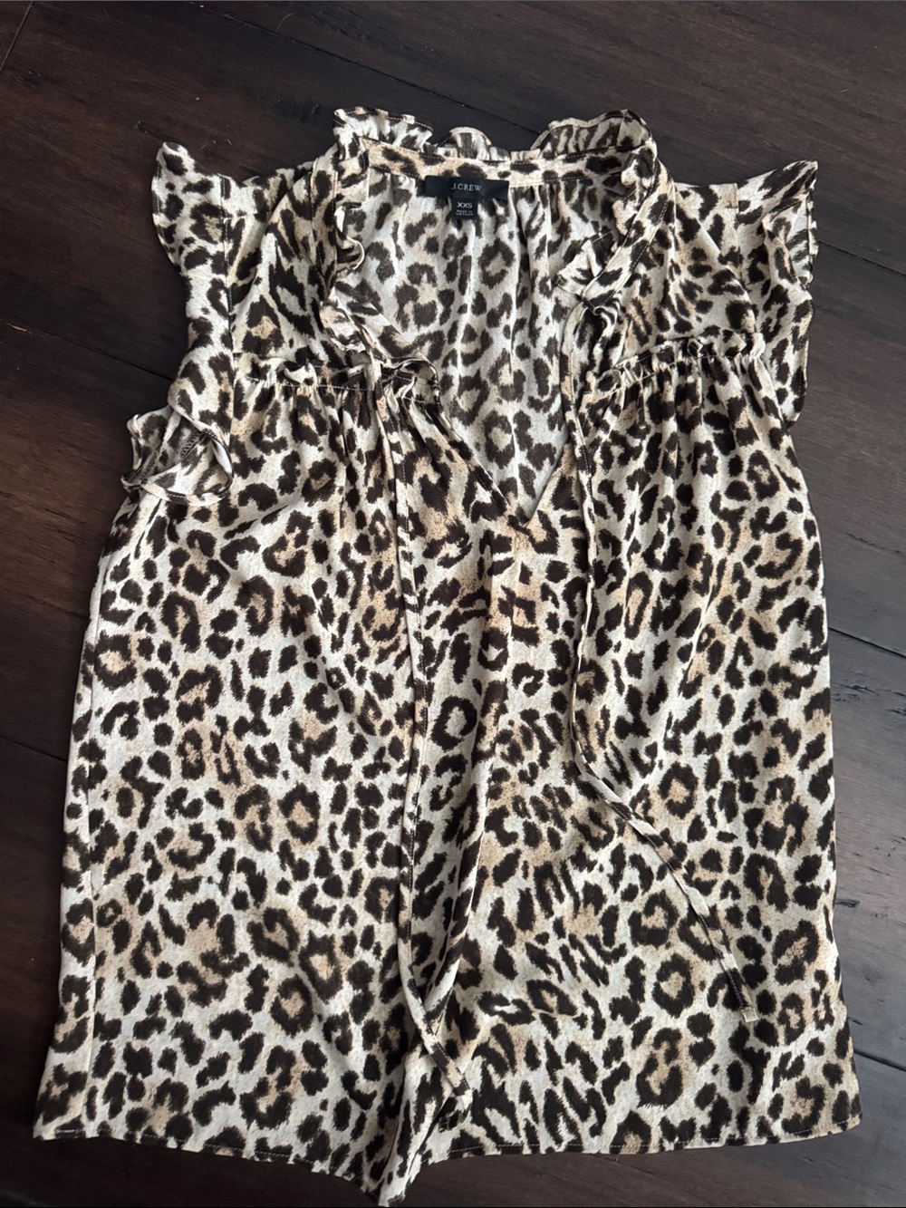 J. Crew Leopard Print Ruffle Neck Blouse in Tan and Black